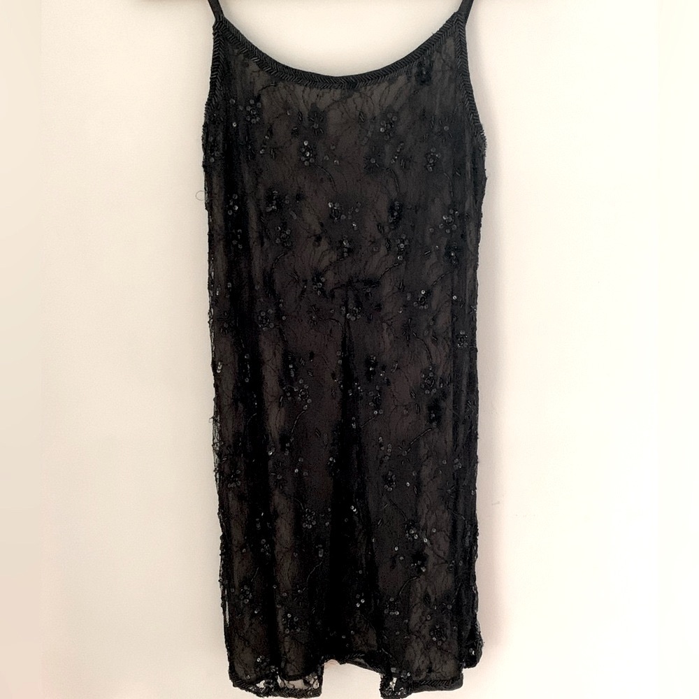 Alice and Olivia Black Beaded Mini Dress